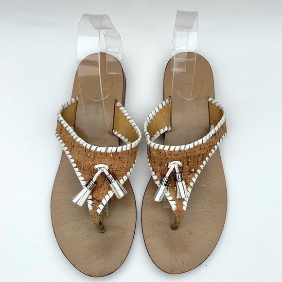 Jack Rogers Alana Cork White Leather Tassel Thong Flip Flop Sandals Size 9.5 - Picture 8 of 13
